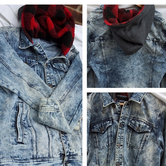 Vintage 80s Company One acid washed Denim hoodie Jacket XL-L - Picture 3 of 14